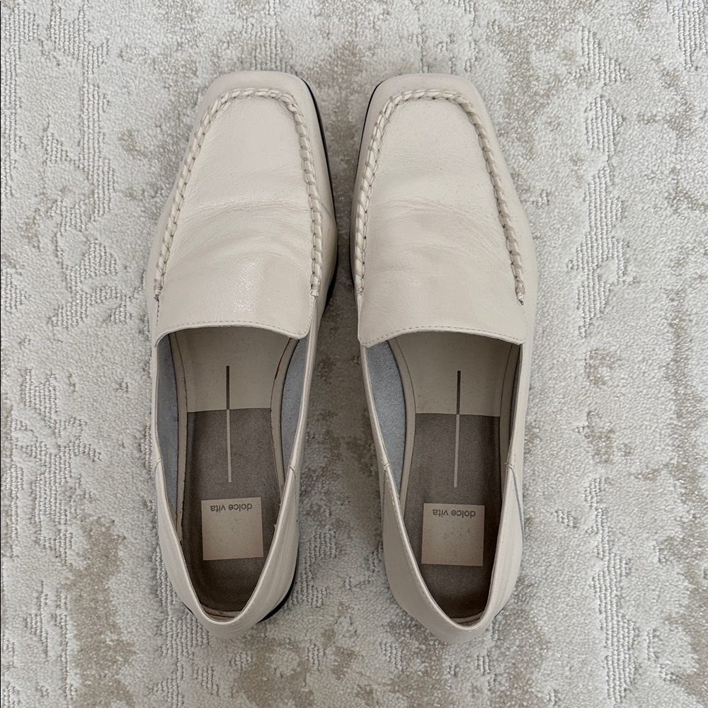 Dolce Vita Benny Cream Leather Loafers Square Toe - Size 10